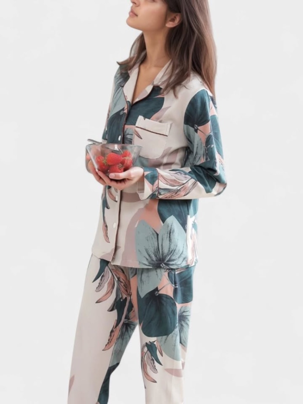 Anna-Kaci Women's Floral Print Satin Pajama Set Long Sleeve - Size M